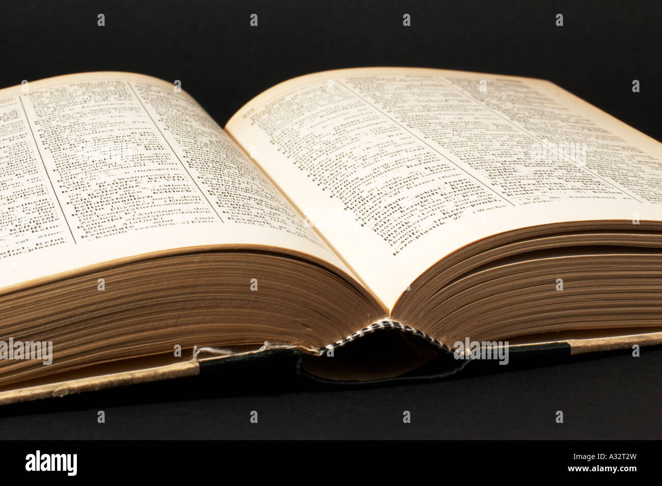 Libro aperto con testo Foto Stock