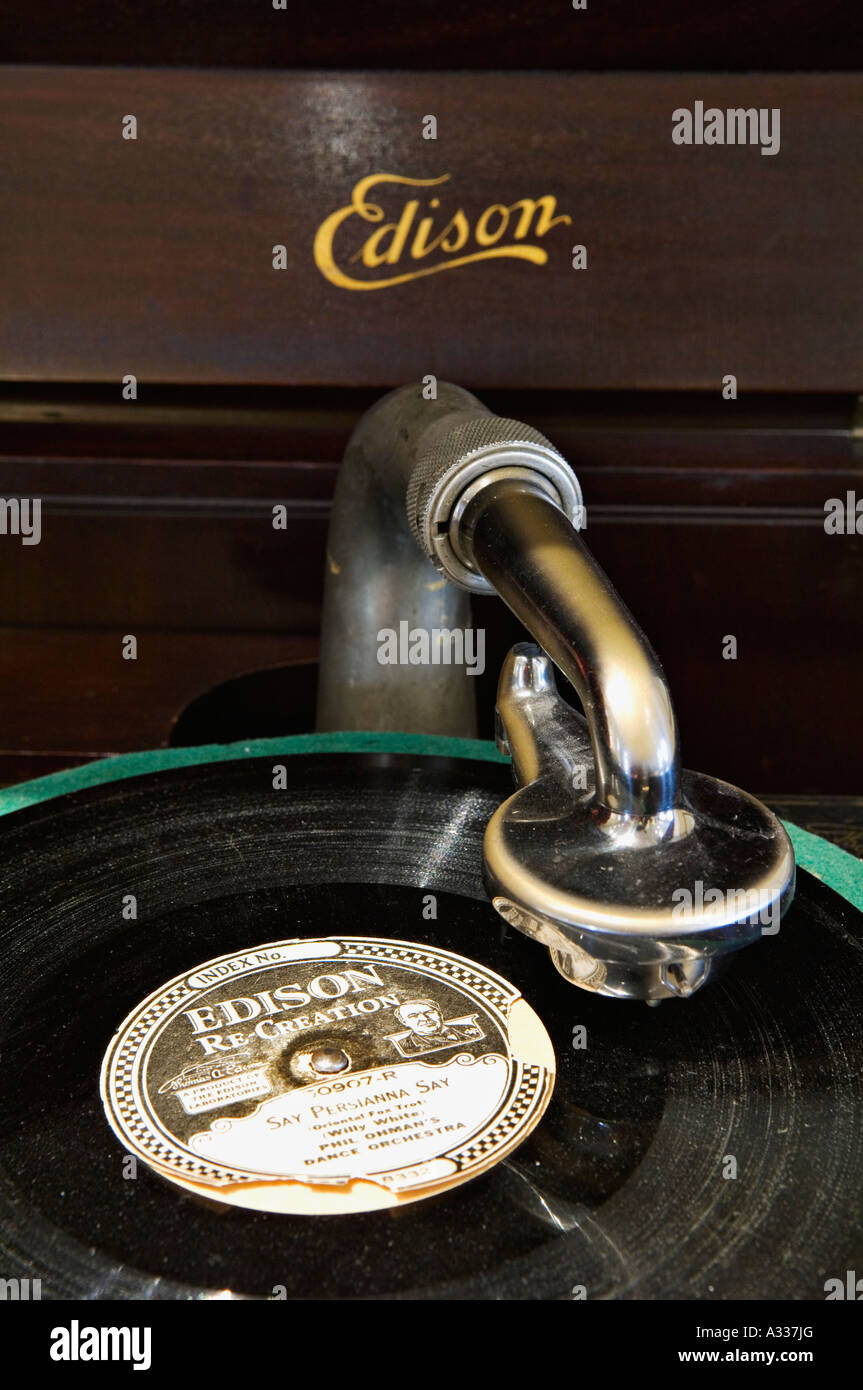 Esposizione di registrazione del disco su Thomas Edison Disco diamantato fonografo a Thomas Edison House Louisville Kentucky Foto Stock