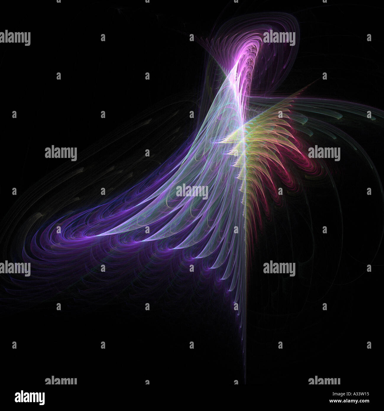 Fiamma - Frattali e lilla rosa abstract fractal contro uno sfondo nero Foto Stock
