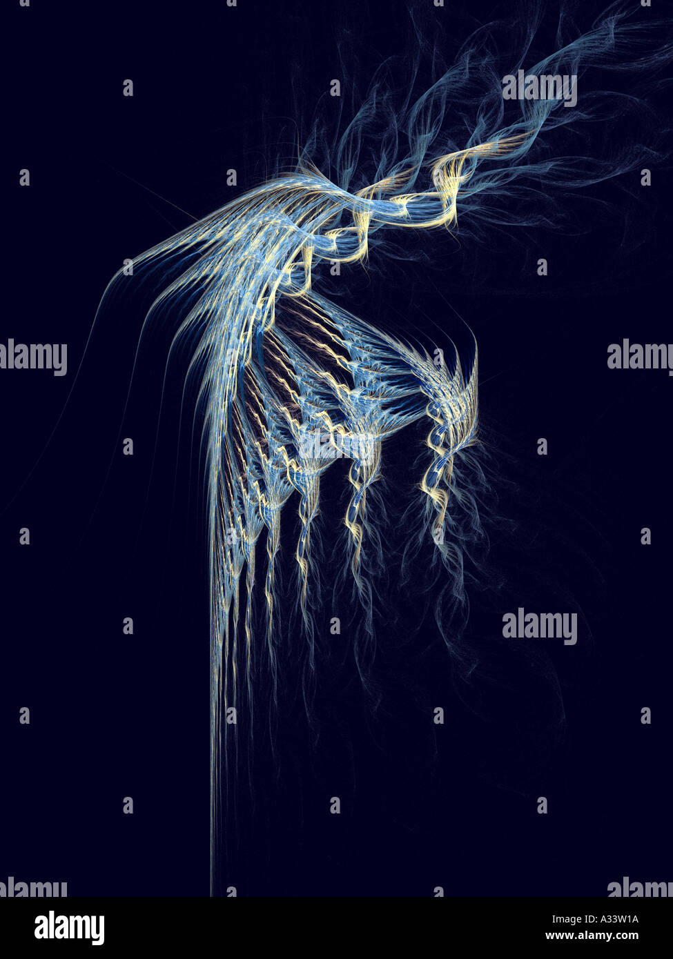 Fiamma - frattale blu e crema fractal su sfondo nero Foto Stock