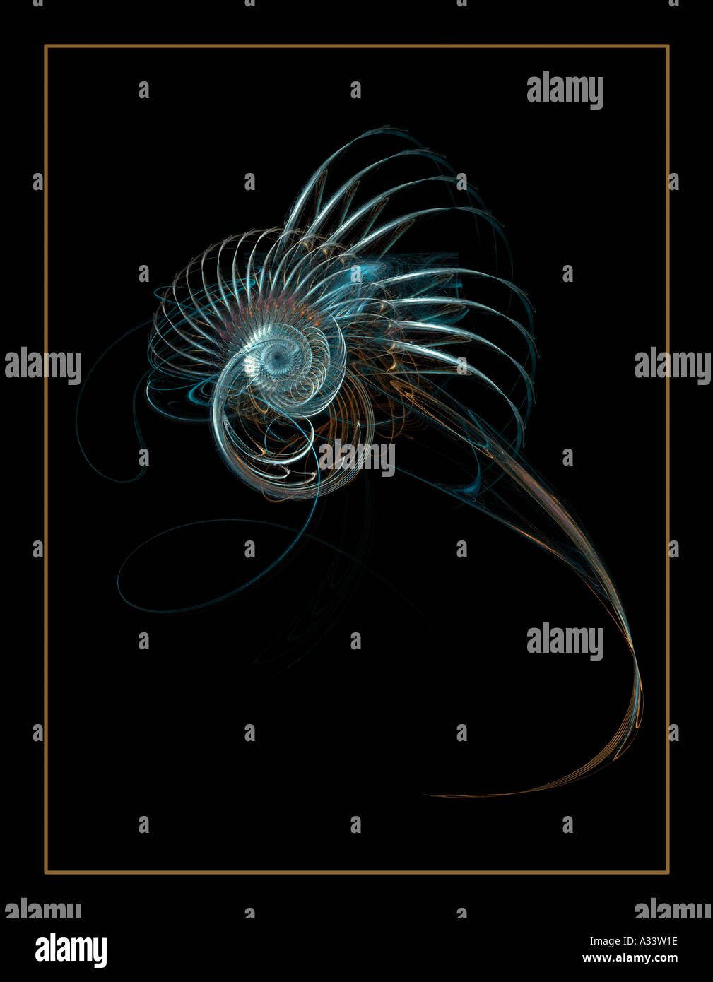 Frattale di fiamma - blu e turchese fractal su sfondo nero Foto Stock