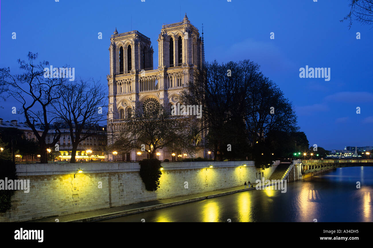 Notre dame catherdal di notte , Paris , Francia . Foto Stock