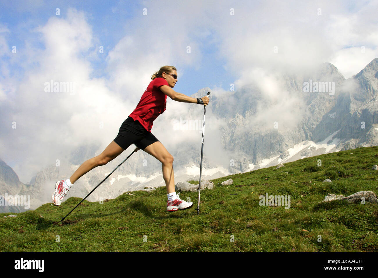 Nordic Walking, Austria, Alpi Foto Stock