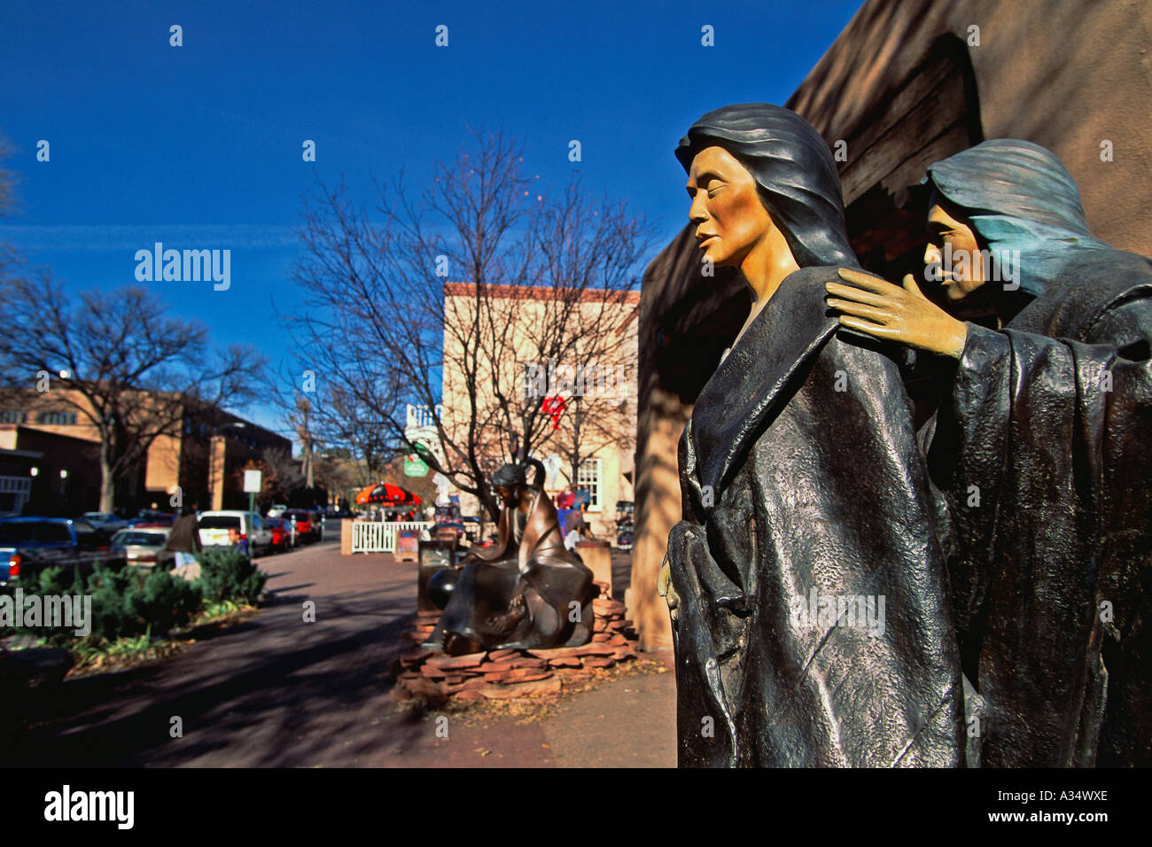 Native American scultura, Città Vecchia, di Santa Fe, New Mexico Foto Stock