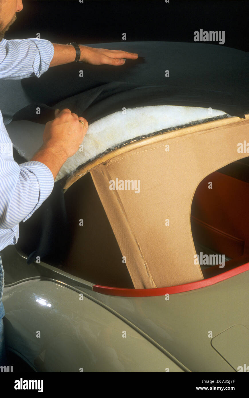 Jaguar XK auto classica restauro del tetto Foto Stock