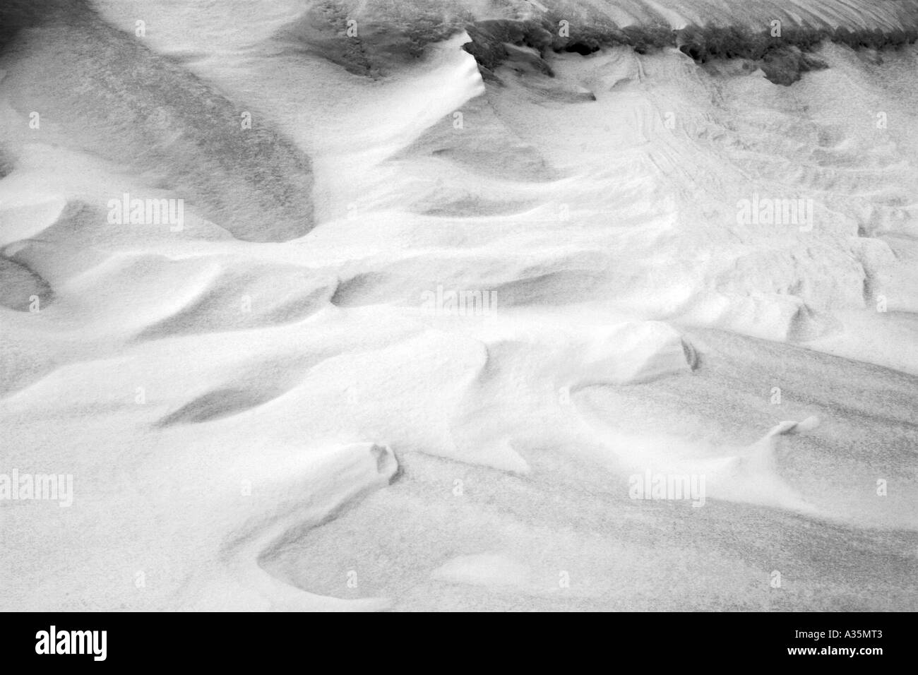 Dune di neve snow onde in blach e withe grana della pellicola Foto Stock