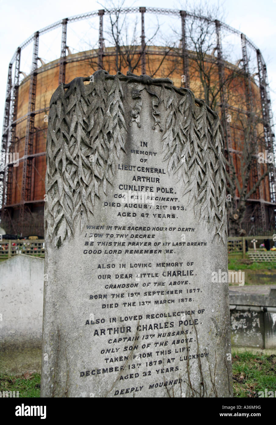 Lapidi in Kensal Green Cemetery, Londra UK. Foto Stock