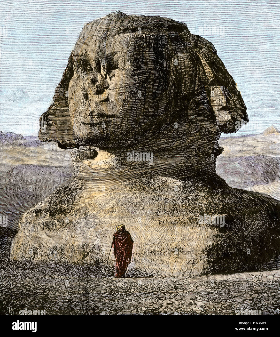 Antica sfinge egizia come è apparso nel 1880. Colorate a mano la xilografia Foto Stock