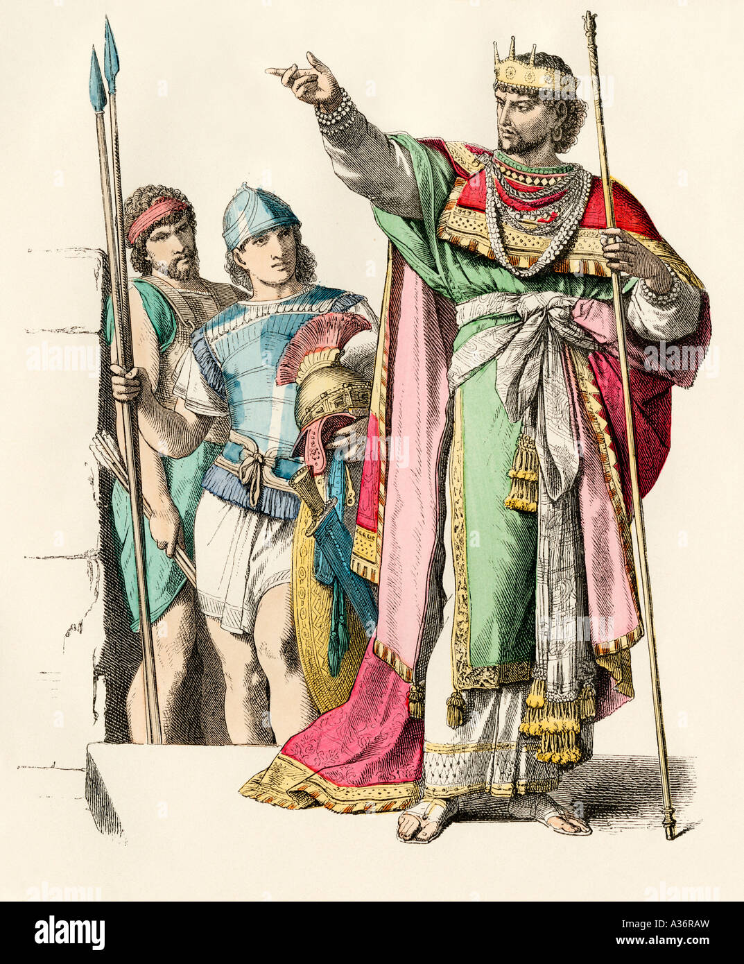 Antichi guerrieri ebraico e re. Colorate a mano la stampa Foto Stock