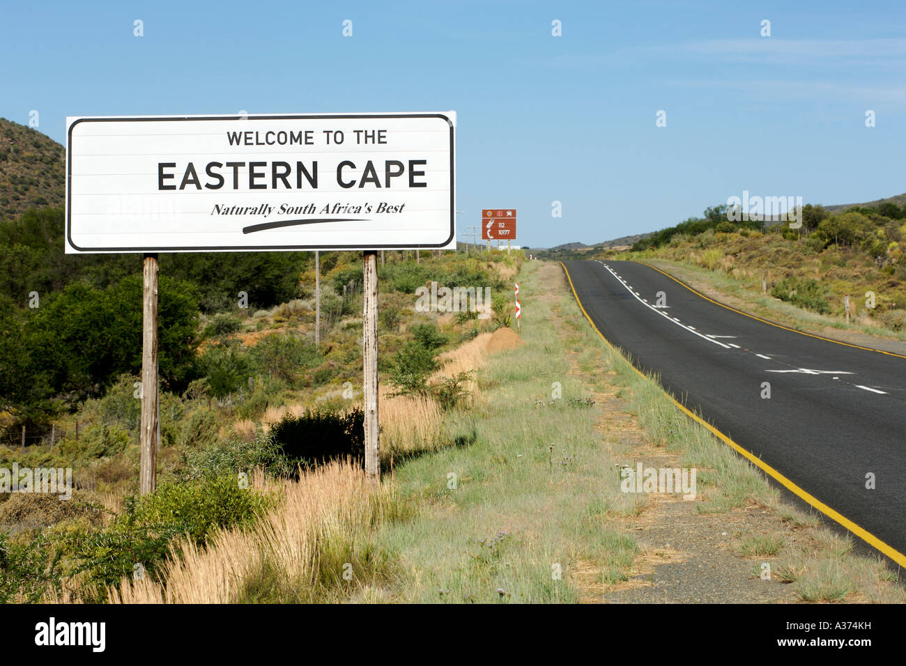 'Benvenuti al capo orientale' segno sul confine provinciale in Sud Africa. Foto Stock