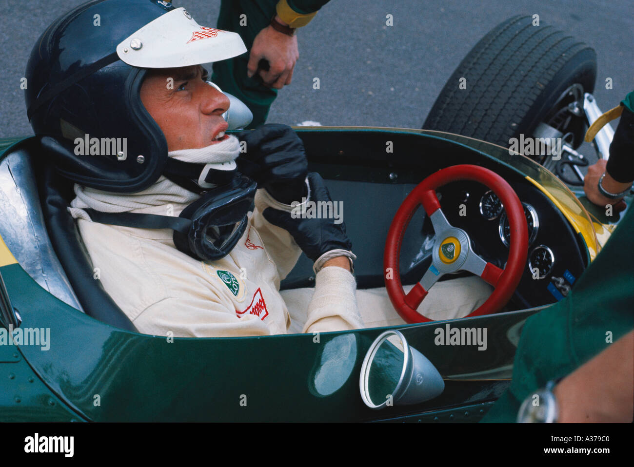 Jim Clark per due volte del Campione del Mondo di Formula 1 e Grand Prix racing legend nella sua Lotus Foto Stock