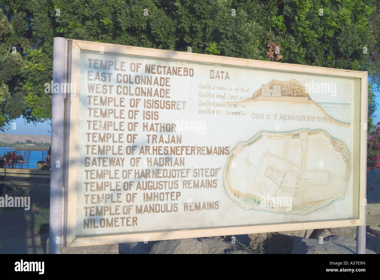 Mappa del sito Il Tempio di Philae della dea Iside perla del Nilo santuario greco e di epoca romana Aswan Egitto Nord Africa Foto Stock