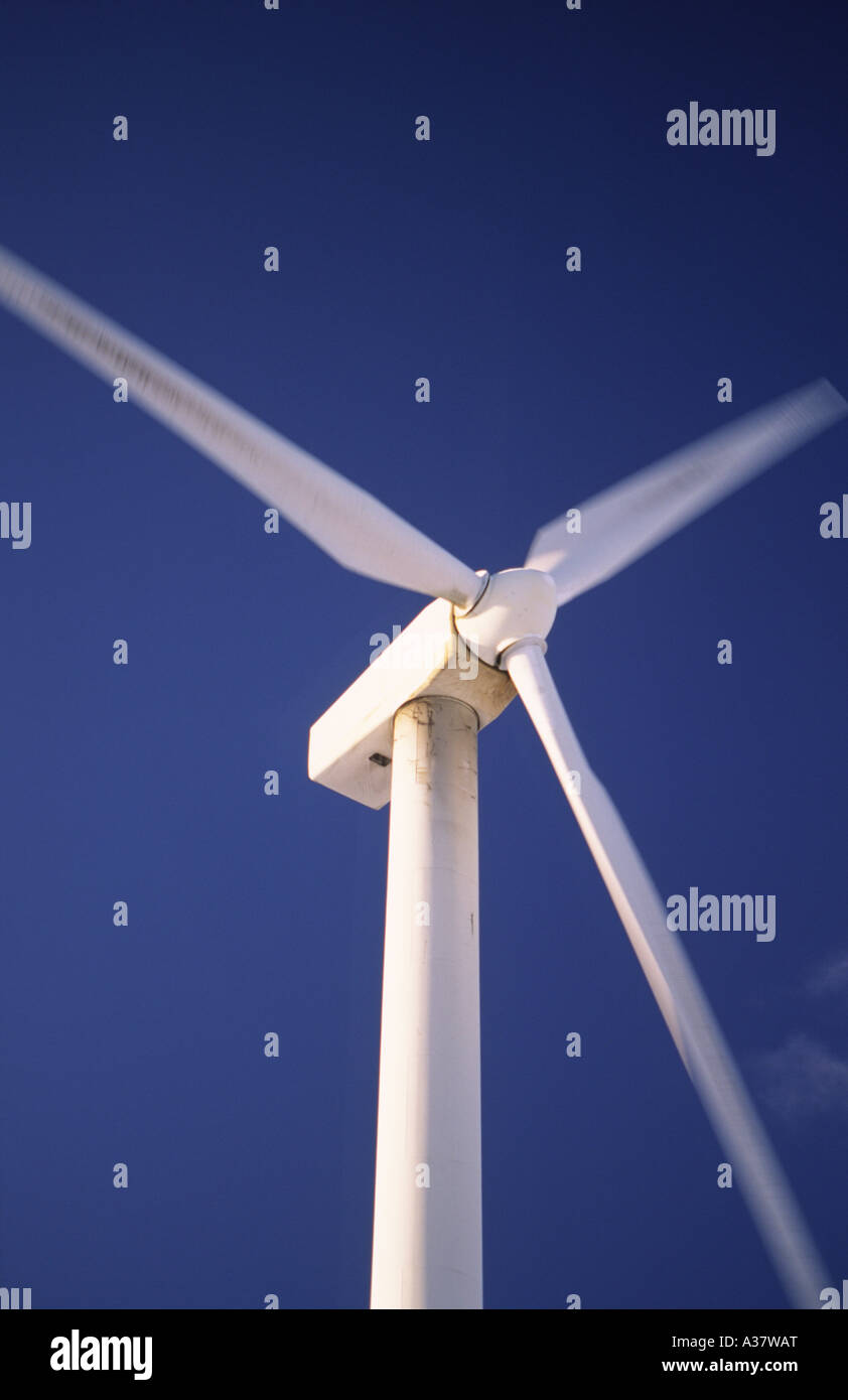Close up fotografia di pale per turbine eoliche e rotore su Hare Hill wind farm East Ayrshire Scotland Regno Unito Foto Stock