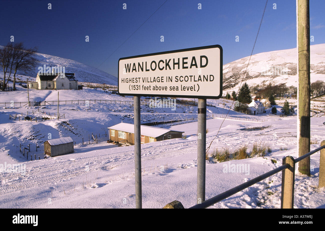 In inverno la neve al Lowther Hills a Wanlockhead che una volta era famoso per lead mining ed è il più alto villaggio della Scozia UK Foto Stock