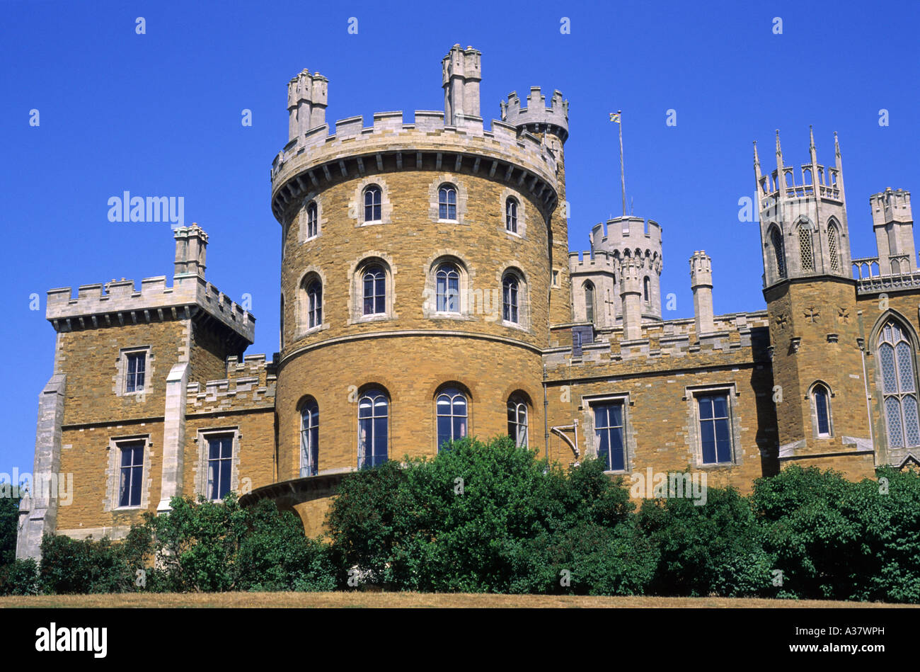 Belvoir Castle, Leicestershire, inglese ancestrale casa signorile, Inghilterra, Regno Unito, viaggi, turismo, architettura, romantico merlature Foto Stock