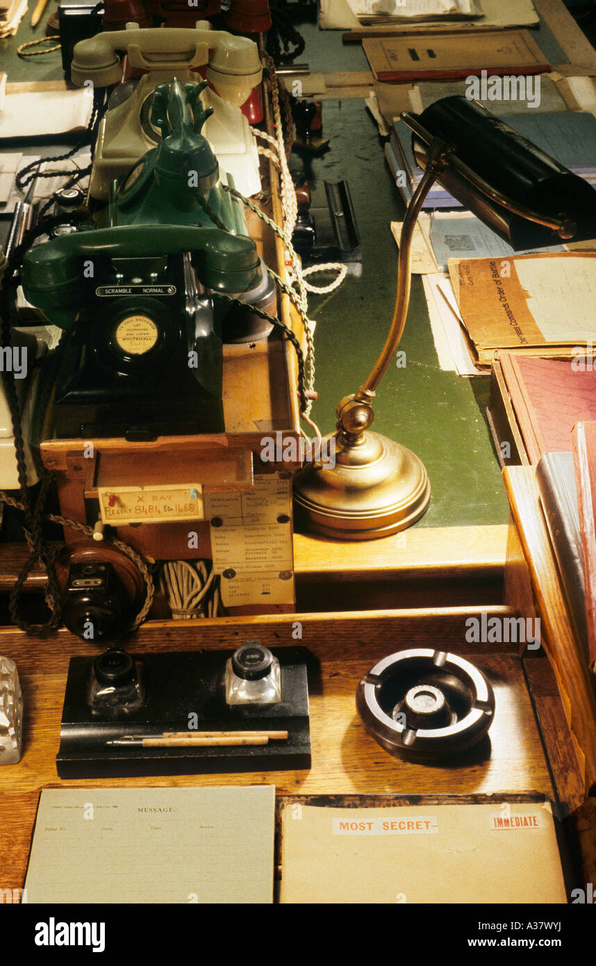 Cabinet War Rooms Whitehall London Churchill seconda guerra mondiale bakerlite telefoni, telefono ufficio England Regno Unito Foto Stock