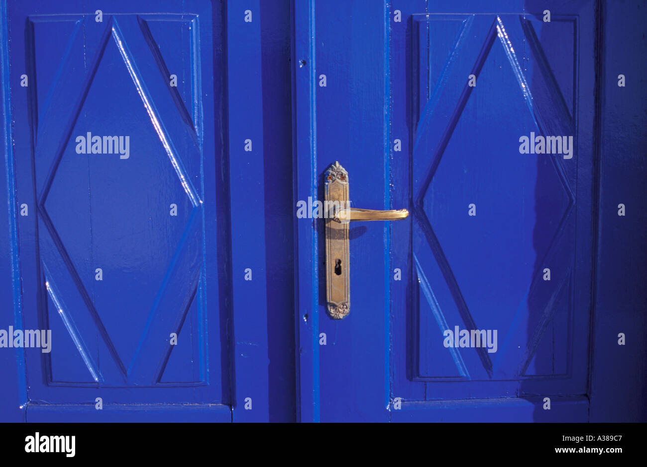 Chiuso lo sportello blu (Grecia) Foto Stock