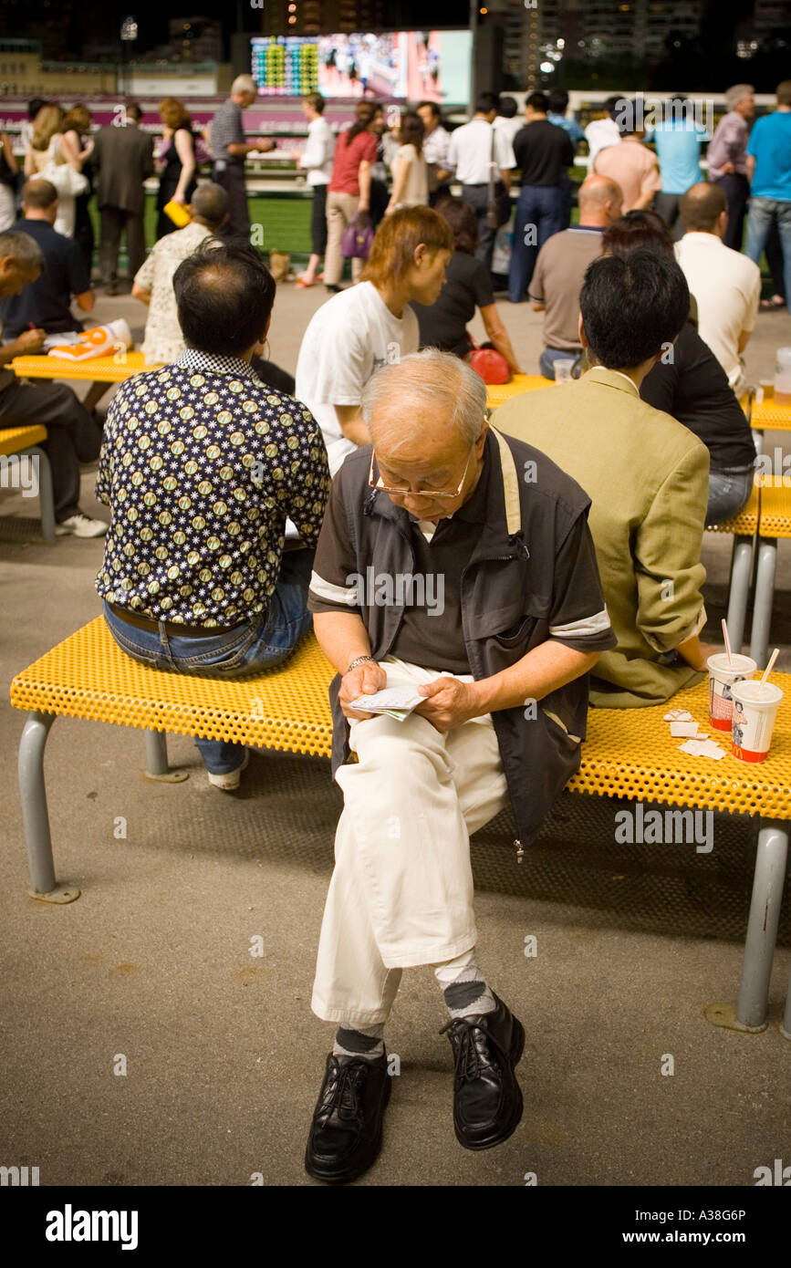 Notte horse racing a Happy Valley Race Course a Hong Kong. Foto Stock