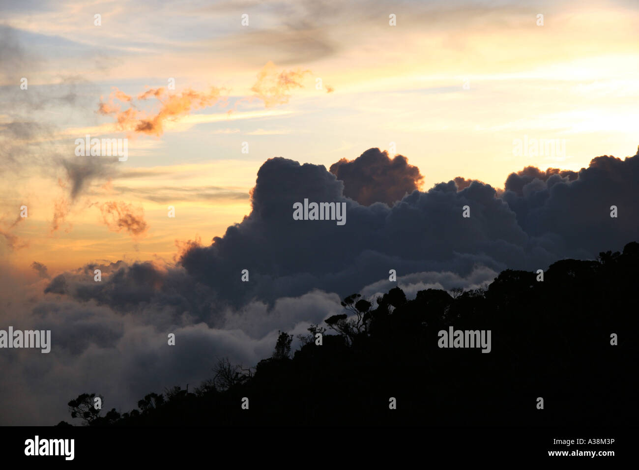 Tramonto da Labano Rata su Mt Kinabalu, a 4095m i più alti in Asia SE. Sabah, Borneo Malaysia Foto Stock