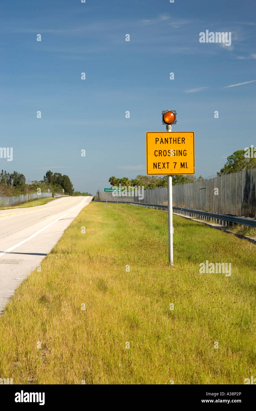 Autostrada segno "panther crossing' Collier County, Florida Foto Stock