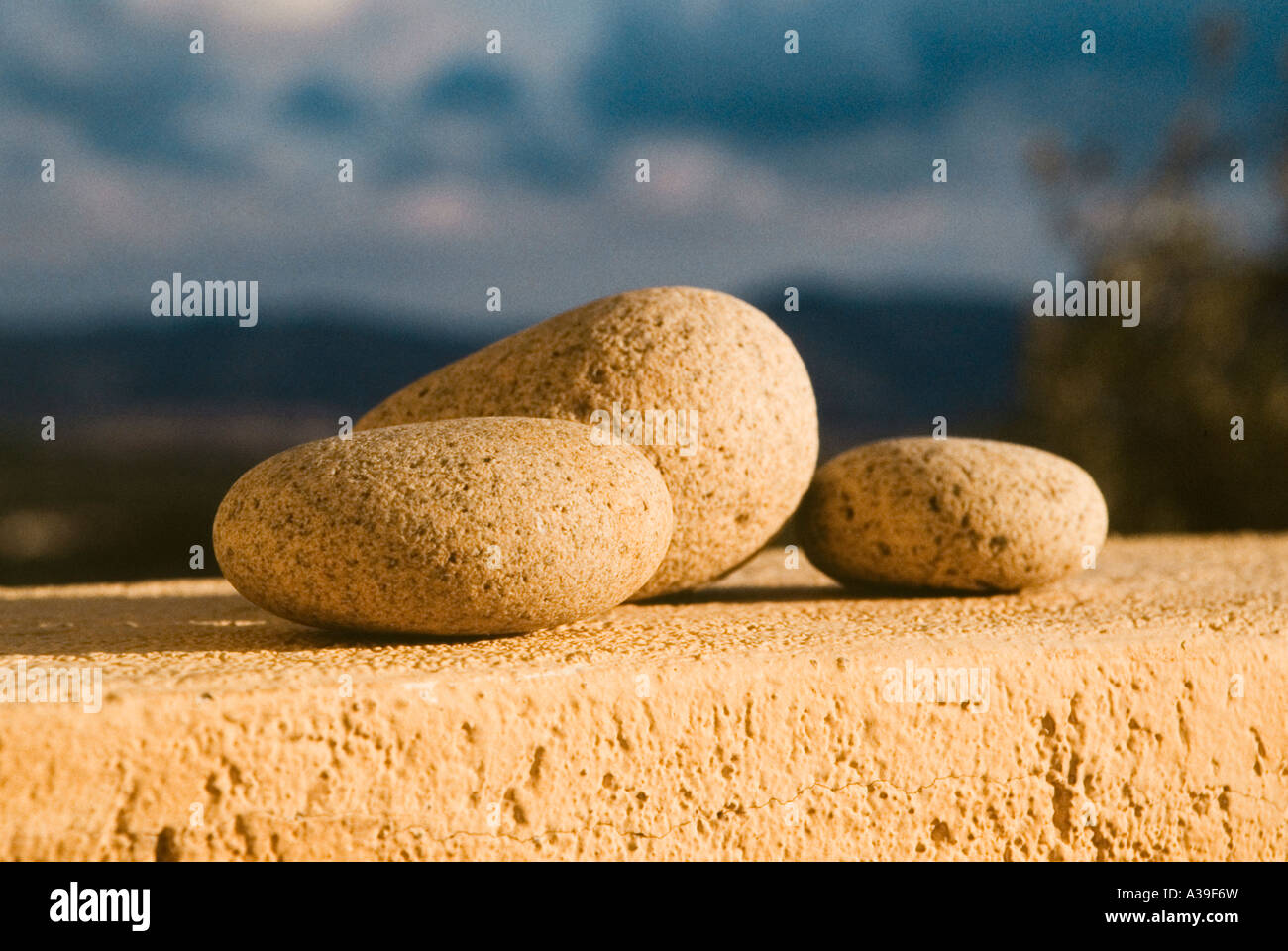Tre, pietra, roccia, due volte, sun, ombra, rotondo, dettaglio, close up, parete ruvida, composizione, orizzontale, natura, difficili Foto Stock