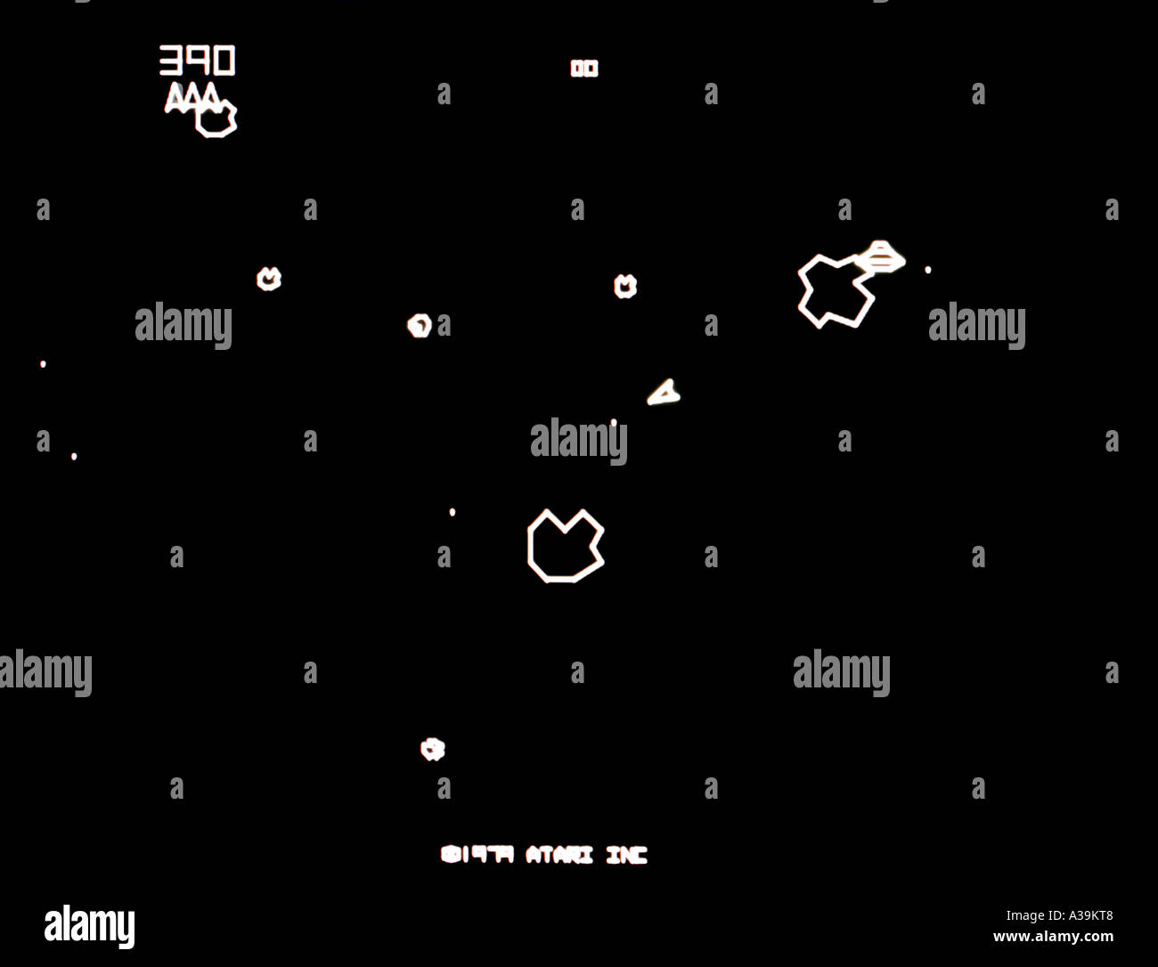 Asteroidi Atari 1979 vintage videogioco arcade screenshot - solo uso editoriale Foto Stock