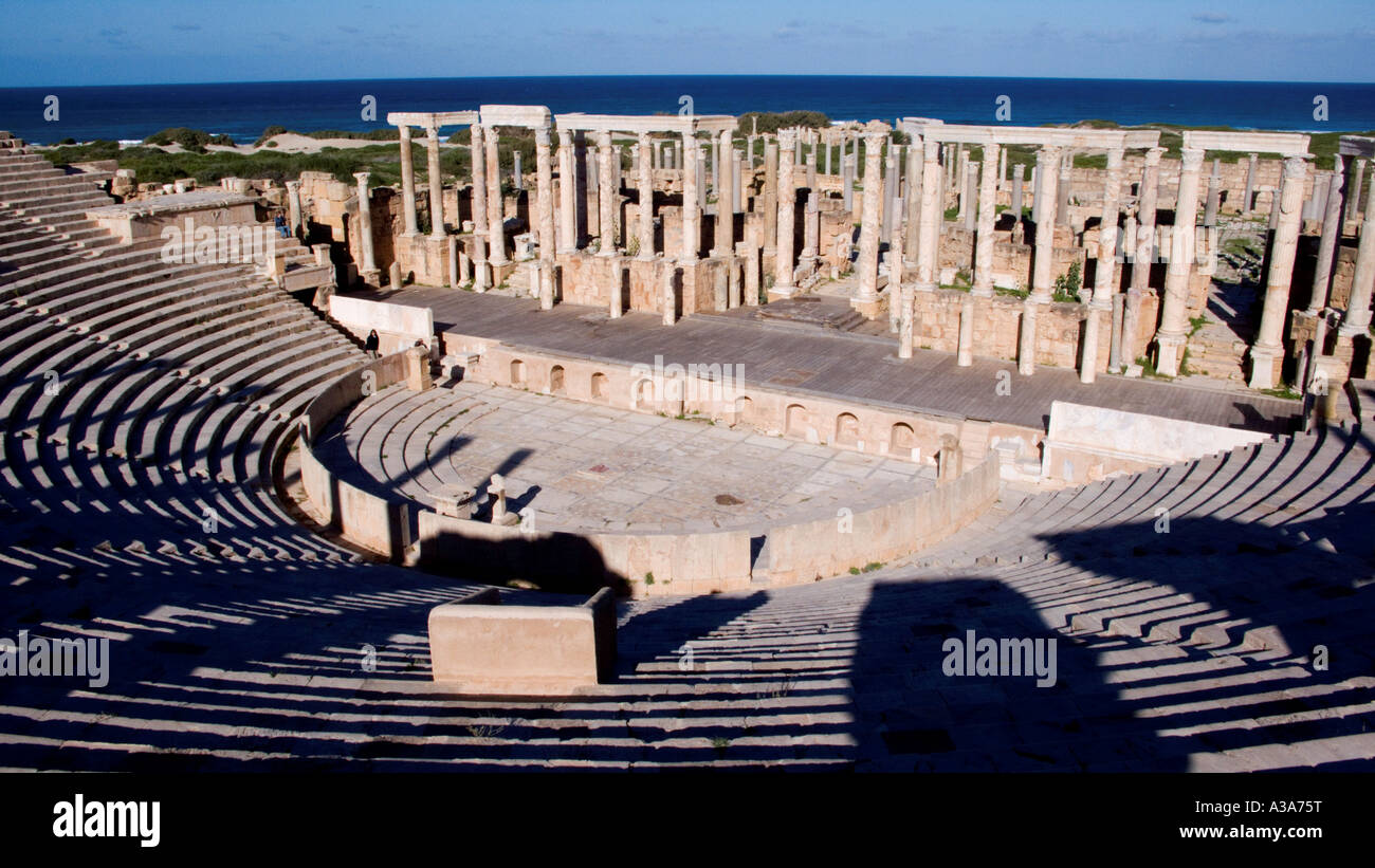 Il teatro romano a Leptis Magna Libia Foto Stock