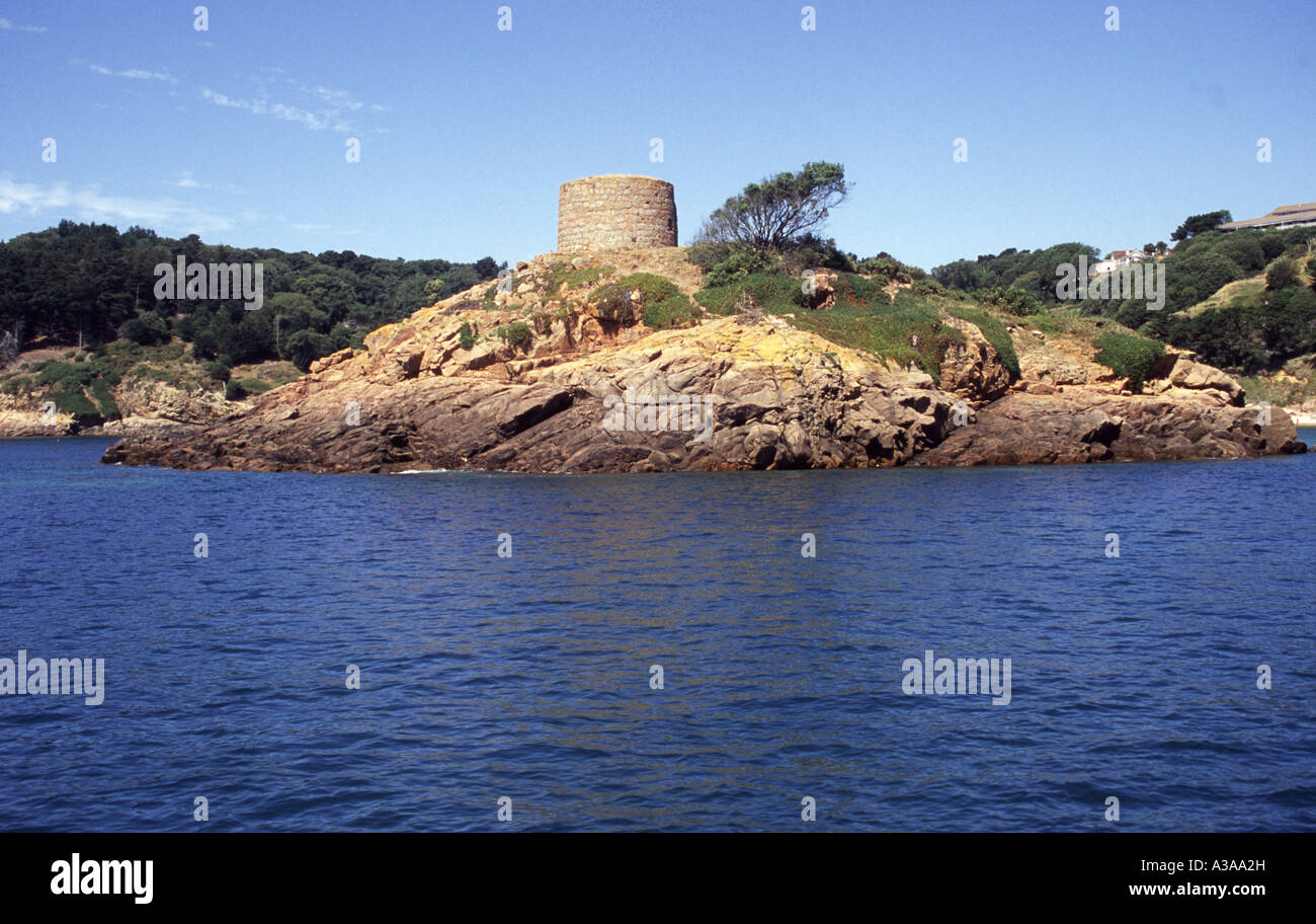 Casa di guardia, Janvarins tomba, Portelet Bay, Jersey, Isole del Canale Foto Stock