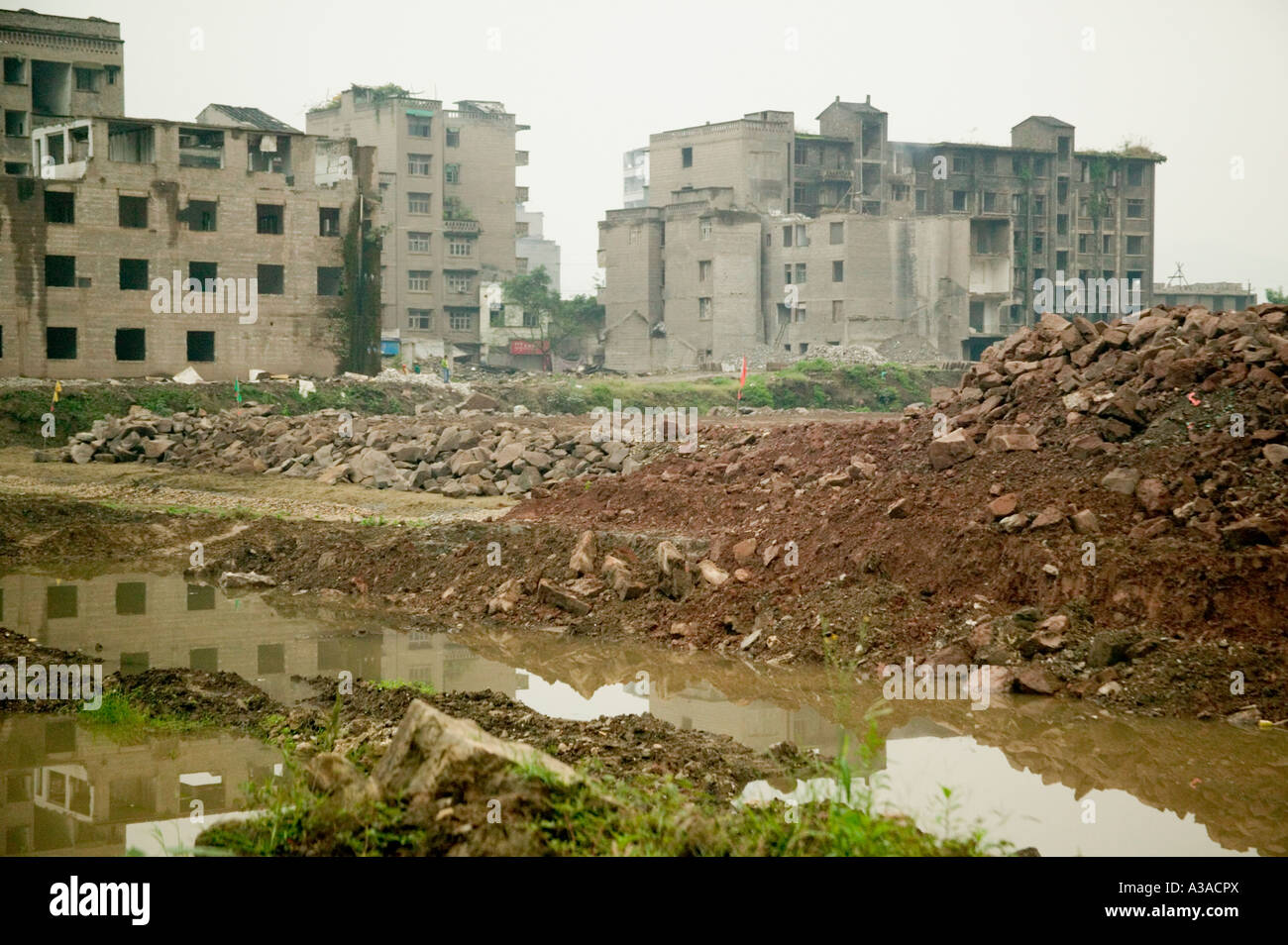 Demolizione di Feng Du, città fantasma, Fiume Yangtze, Cina Foto Stock