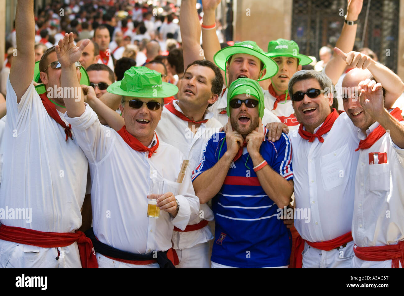 Spagna Navarra Pamplona durante le feste di San Fermin Corsa dei Tori Festival Foto Stock