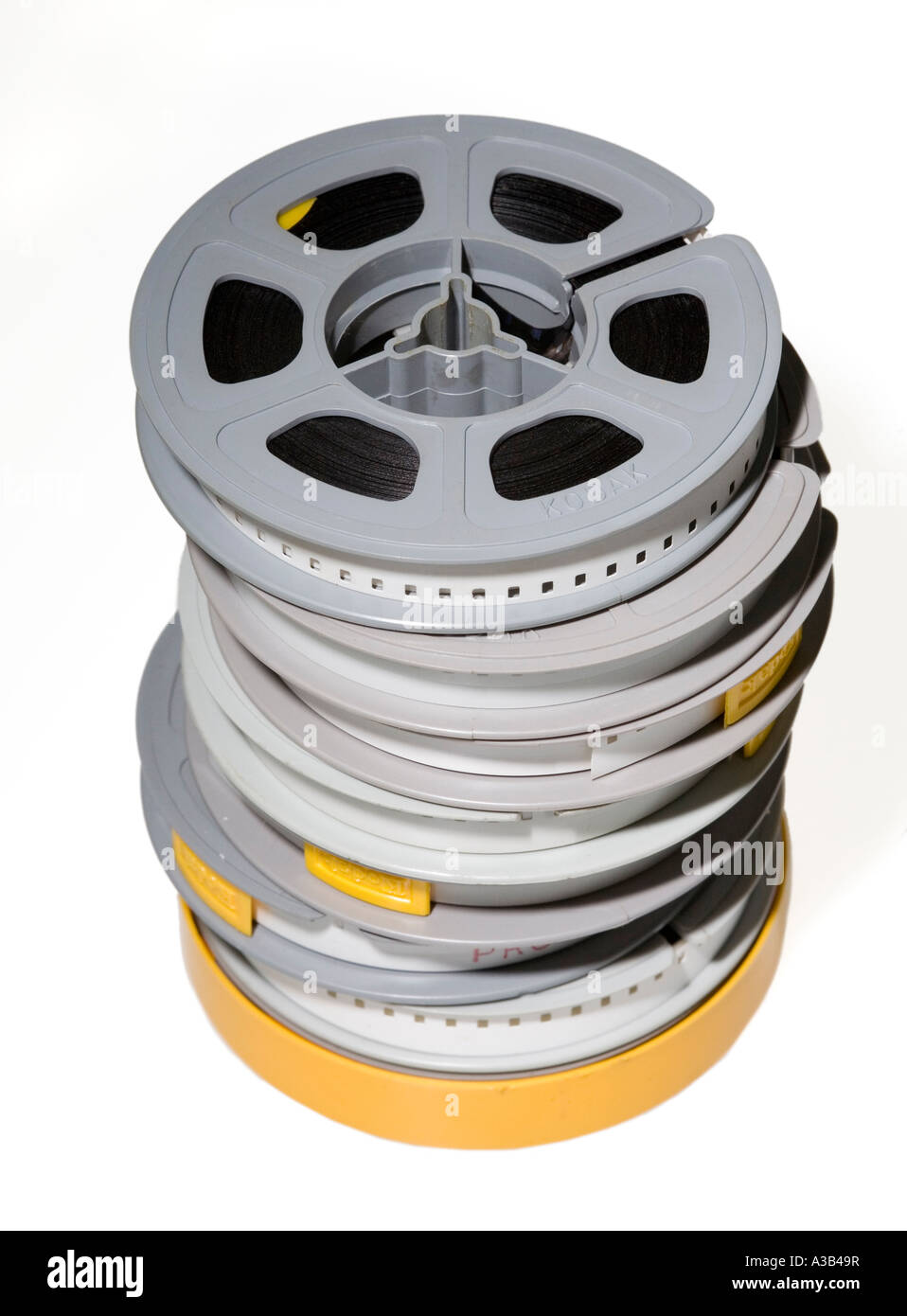 Pila di dilettante 8mm cine bobine di pellicola Foto Stock