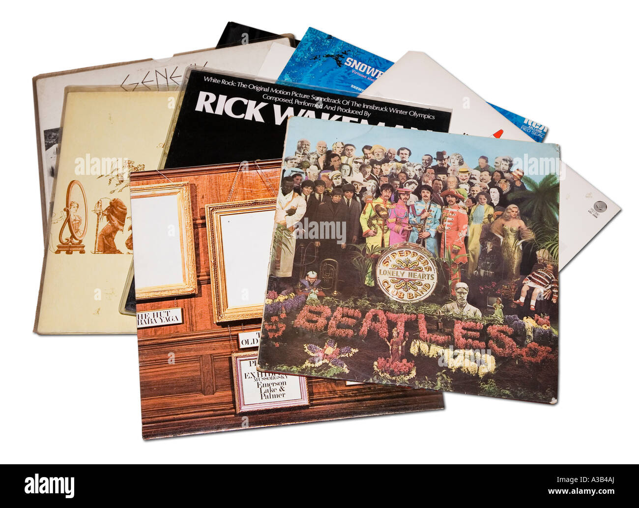 Il vecchio record LP su sfondo bianco Foto Stock Il vecchio record LP su sfondo bianco Foto Stock