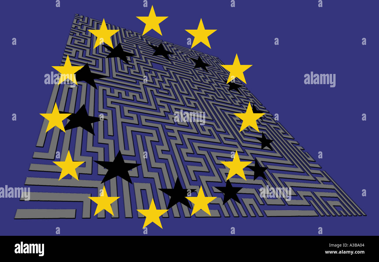 Illustrazione grafica bandiera UE e Maze Foto Stock