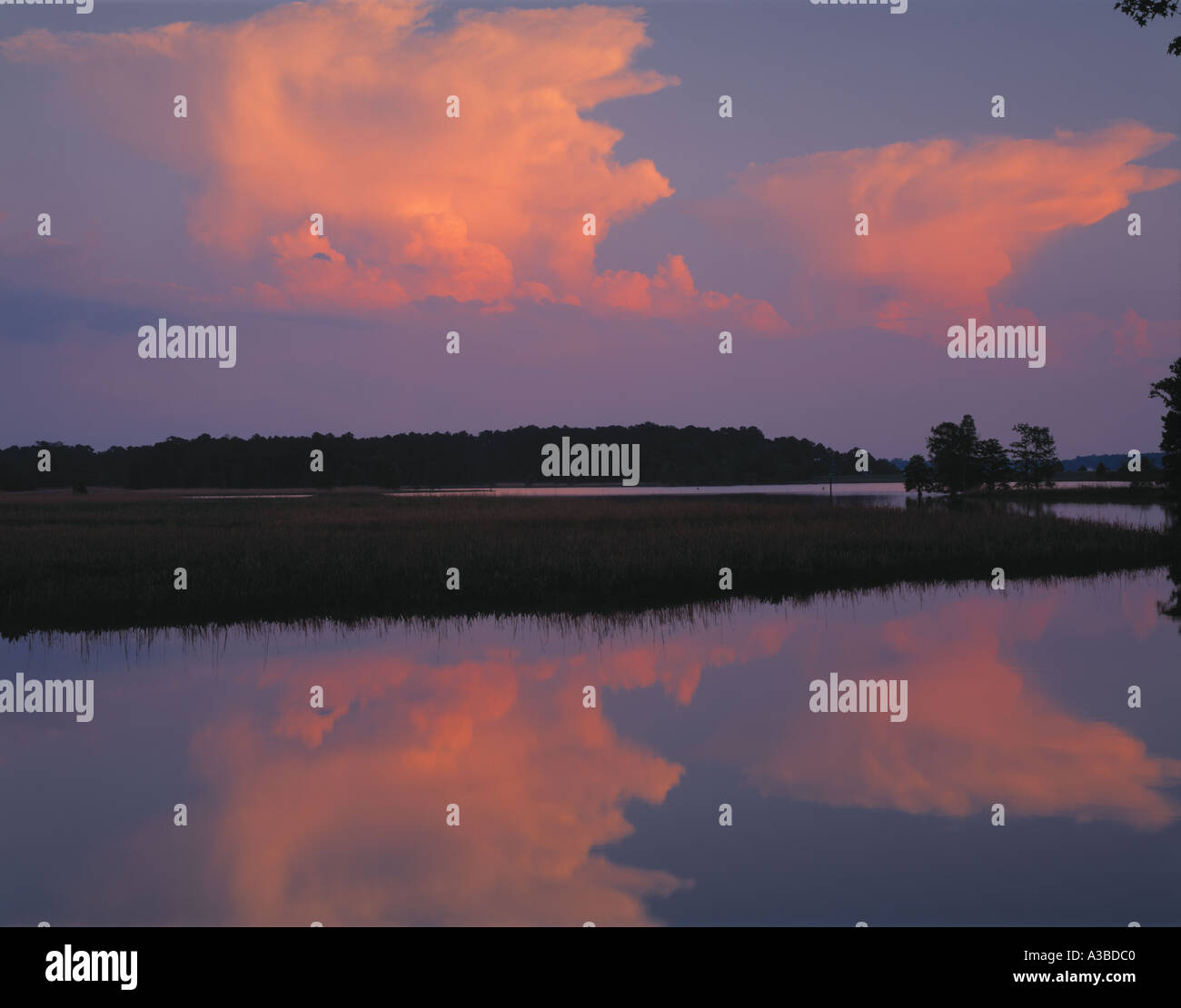 Nuvole riflettono in James River Colonial National Historical Park Jamestown Isola Virginia Foto Stock