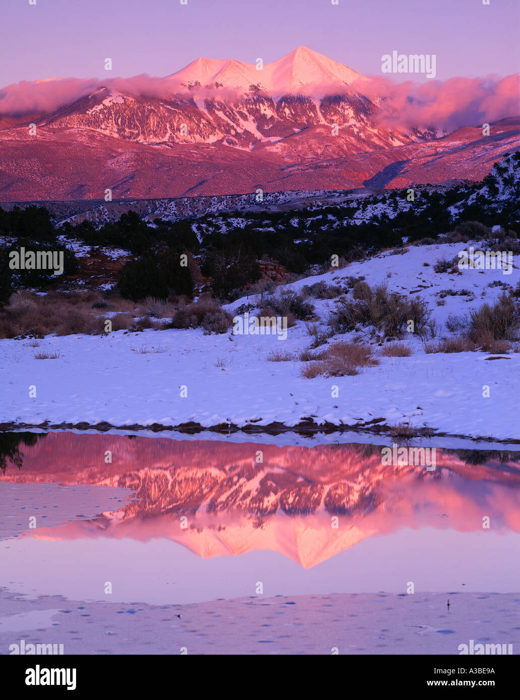 La Sal Mountains riflessione Utah Foto Stock