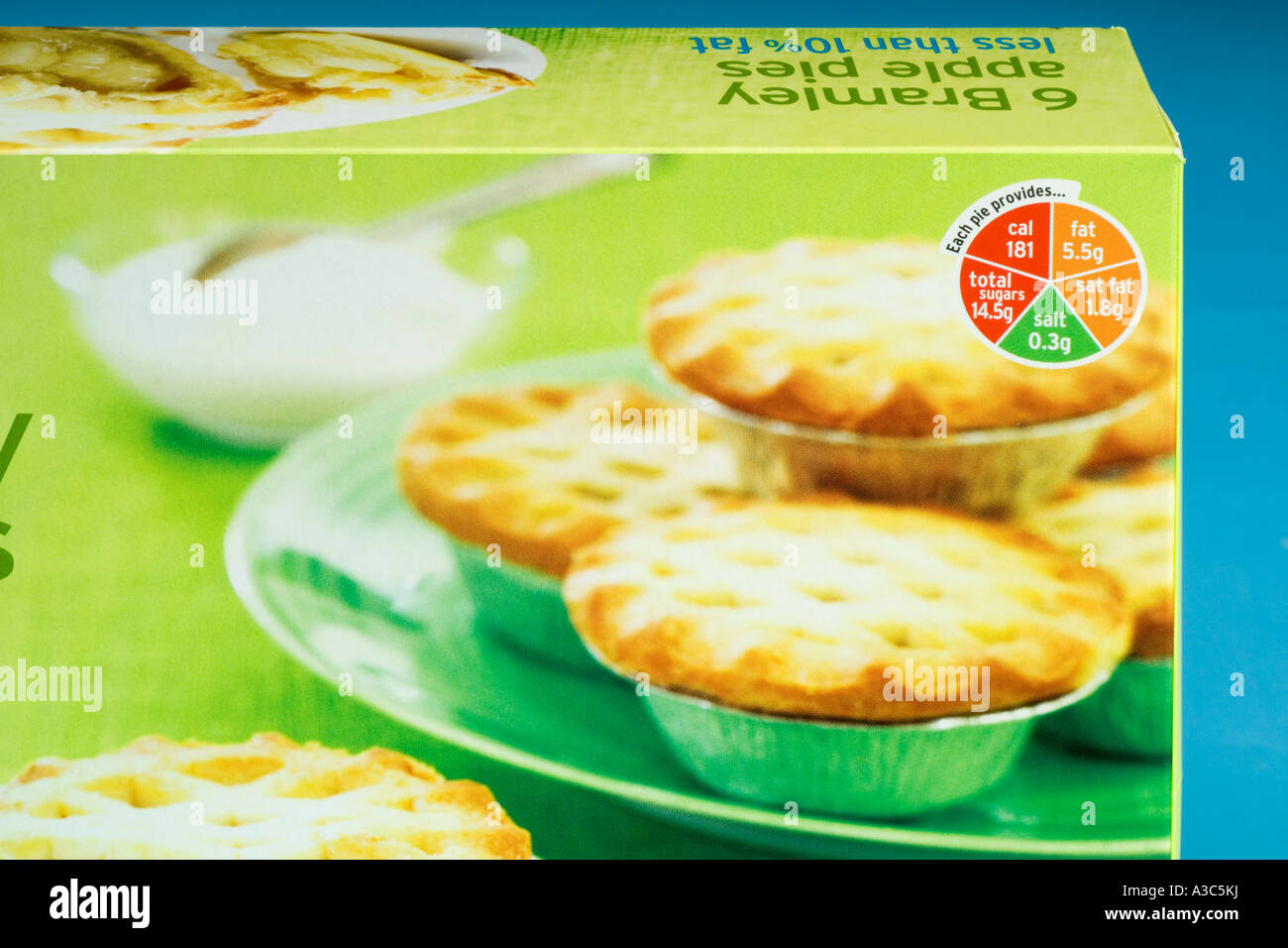Bramley Apple Pies pacchetto con le informazioni nutrizionali Foto Stock