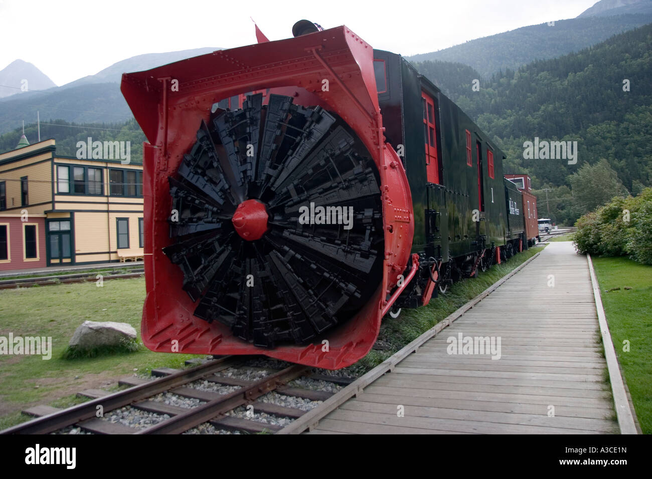 Ferrovia spartineve sul display nella città mineraria di Skagway Alaska Foto Stock