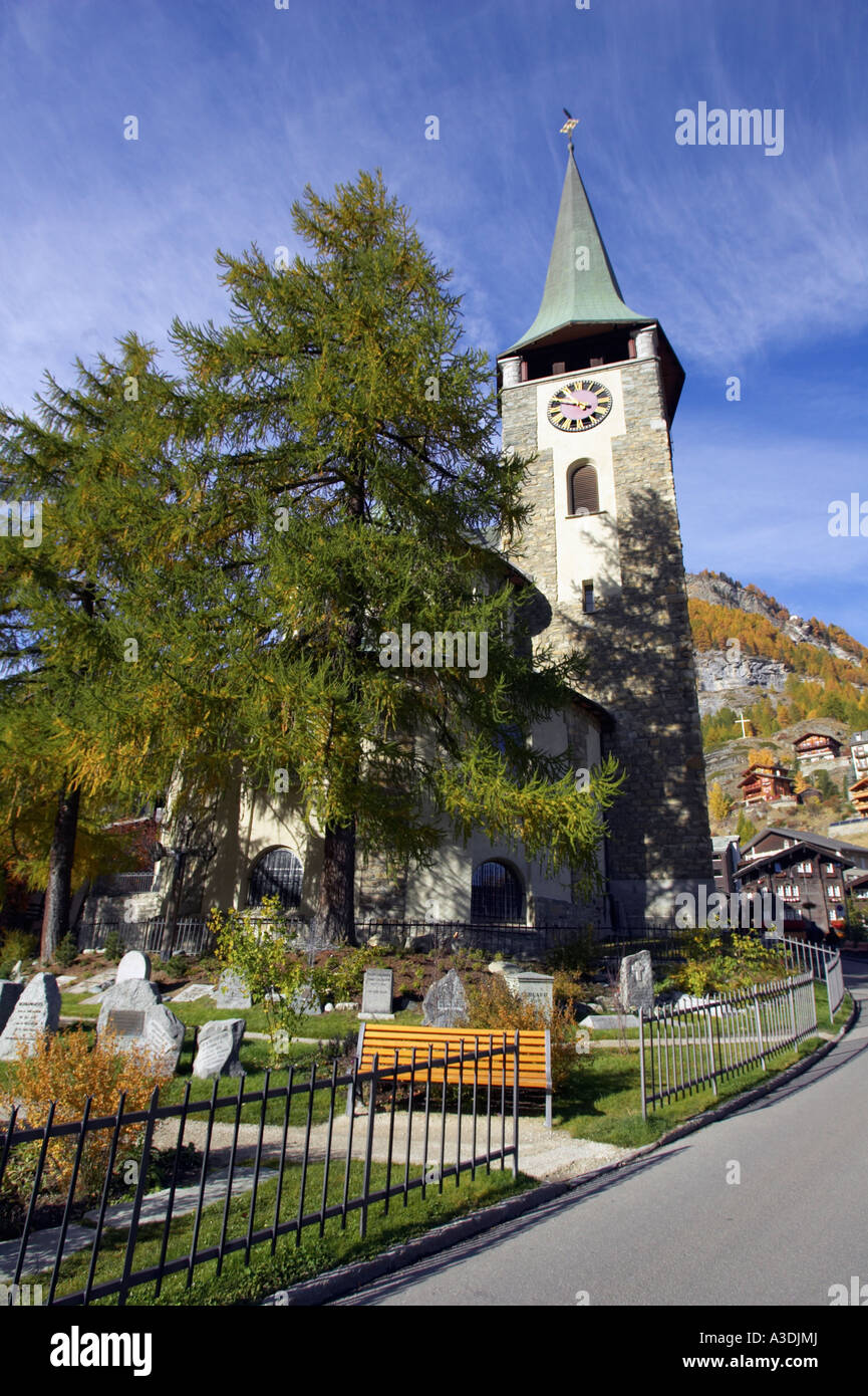 La Chiesa di San Maurizio chiesa in Zermatt, Svizzera Foto Stock