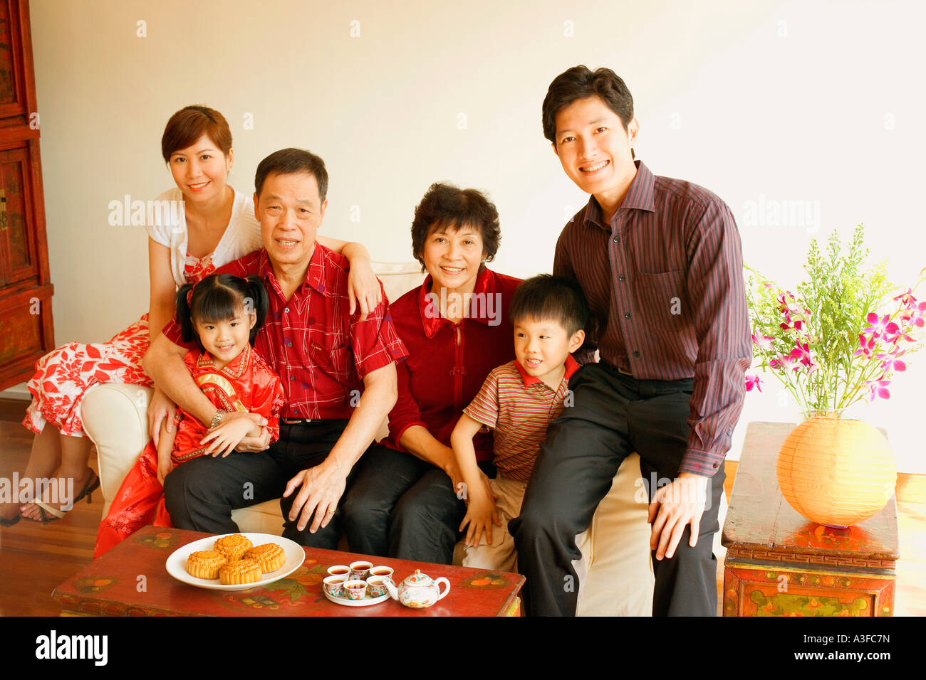 Ritratto di una famiglia sorridente Foto Stock