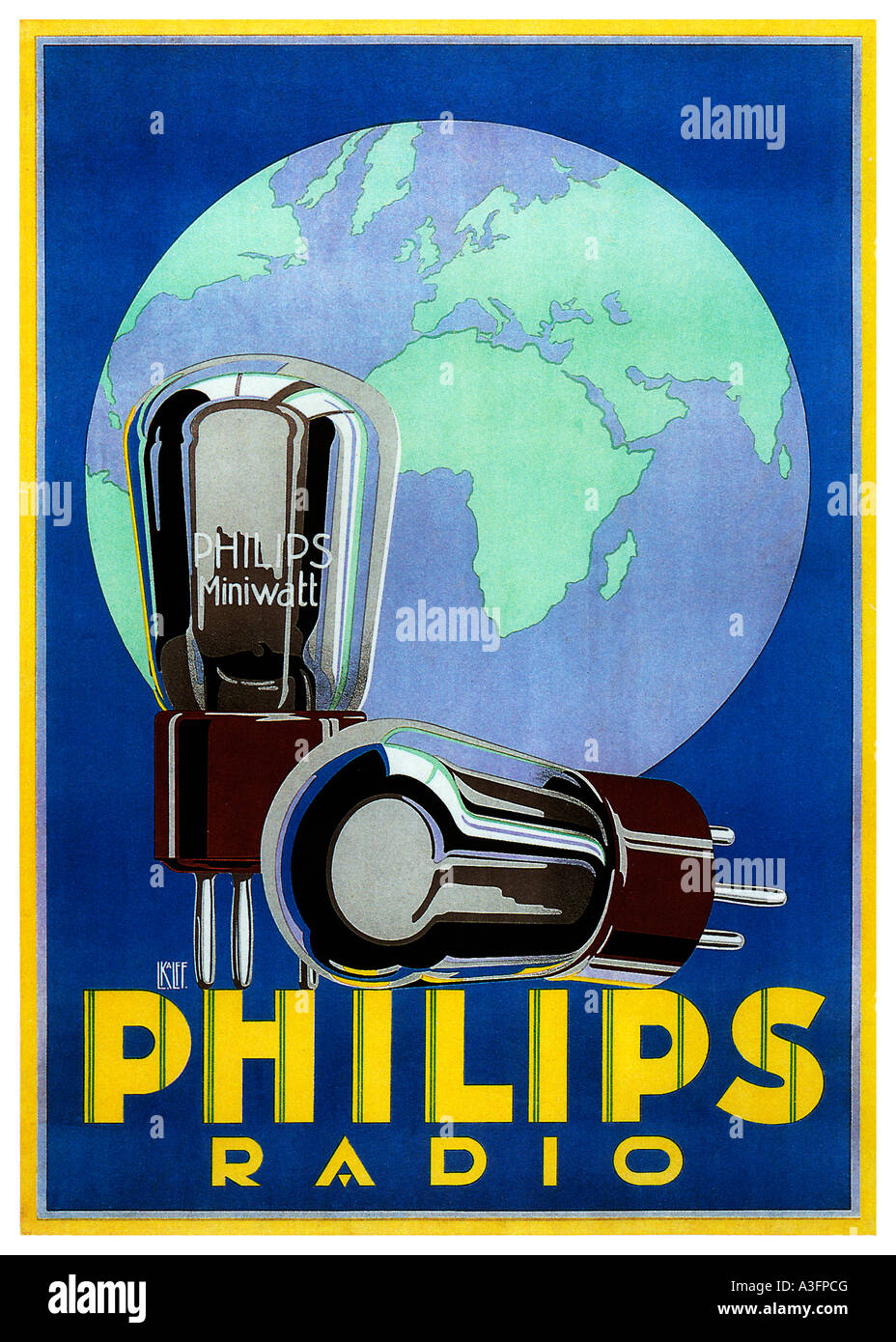 Radio Philips locale Poster 1930s poster pubblicitari radio set fatto dalla società olandese di elettronica Foto Stock