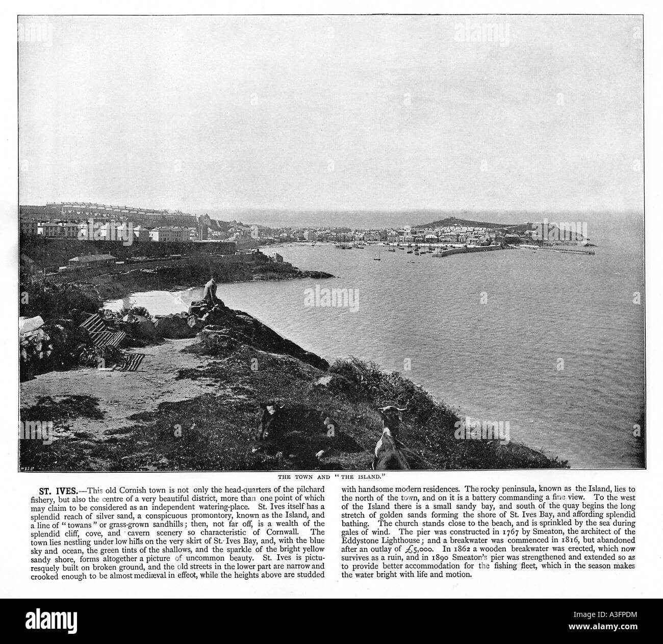 St Ives 1901 Una vista panoramica del North Cornish città di pescatori e di villeggiatura visto su St Ives Bay Foto Stock