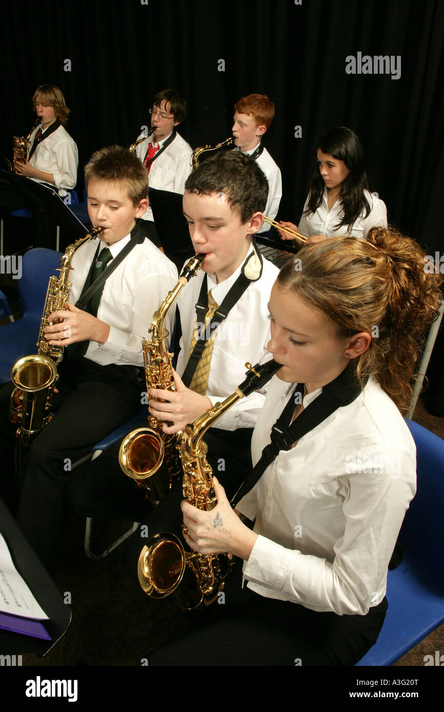 Sezione Sax banda della scuola Foto Stock