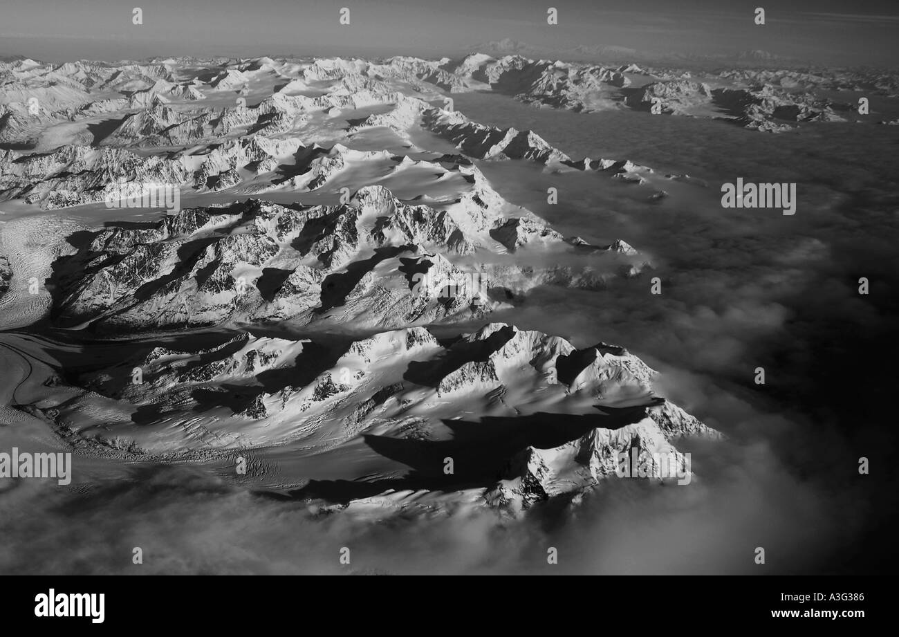 Alaska Range inverno antenna Denali in distanza Foto Stock