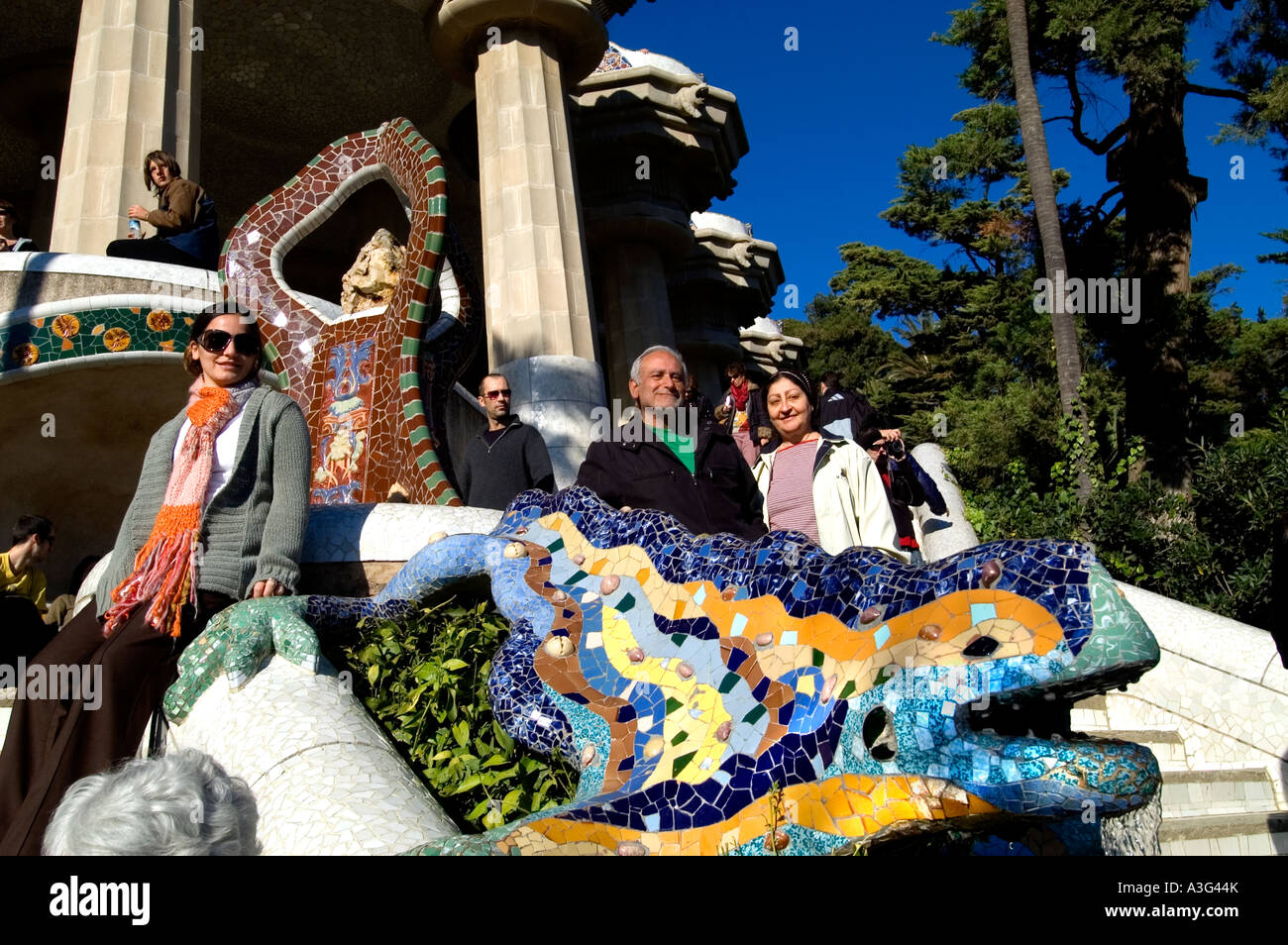 Barcellona Parco Guell di Antoni Gaudí Art Nouveau Foto Stock