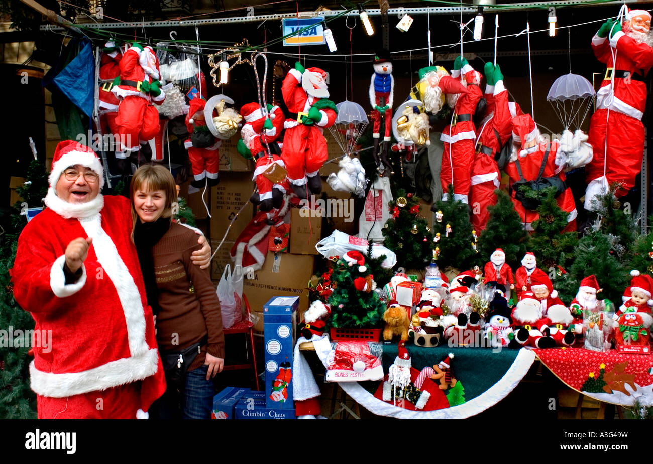 Babbo Natale Babbo Natale Natale Mercatini di Natale Barcellona Barrio Gotico Quartiere Gotico market Foto Stock