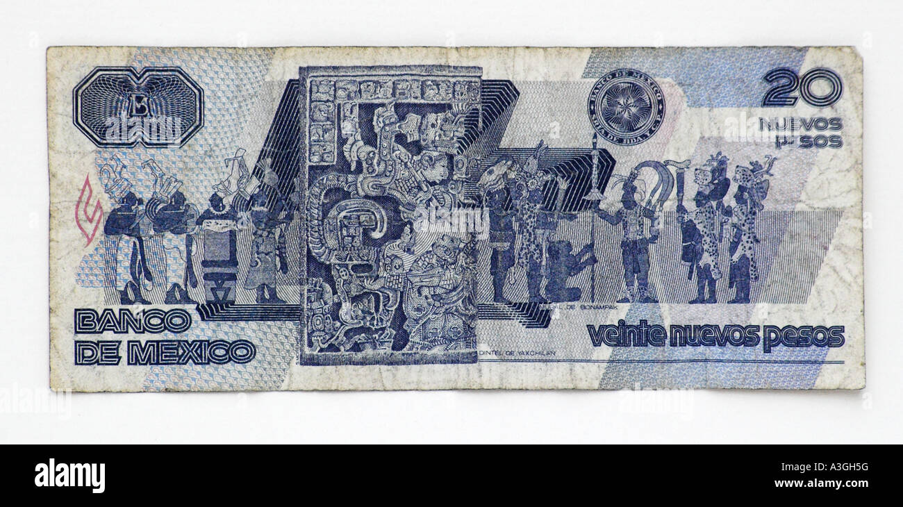 Messico 20 pesos nota Foto Stock