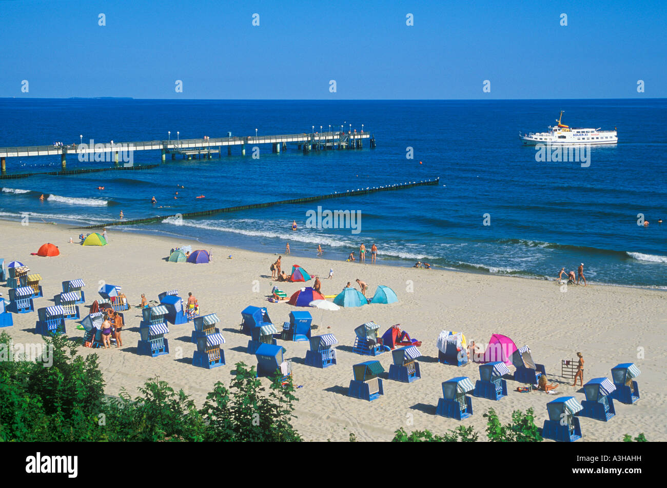 Il molo e la Spiaggia di Koserow sul Mar Baltico Isola di Usedom Foto Stock