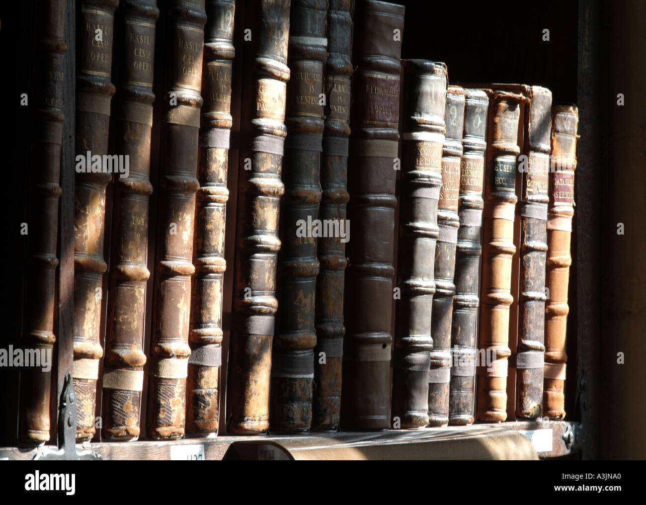 Libri in biblioteca Bodleian, Oxford Foto Stock