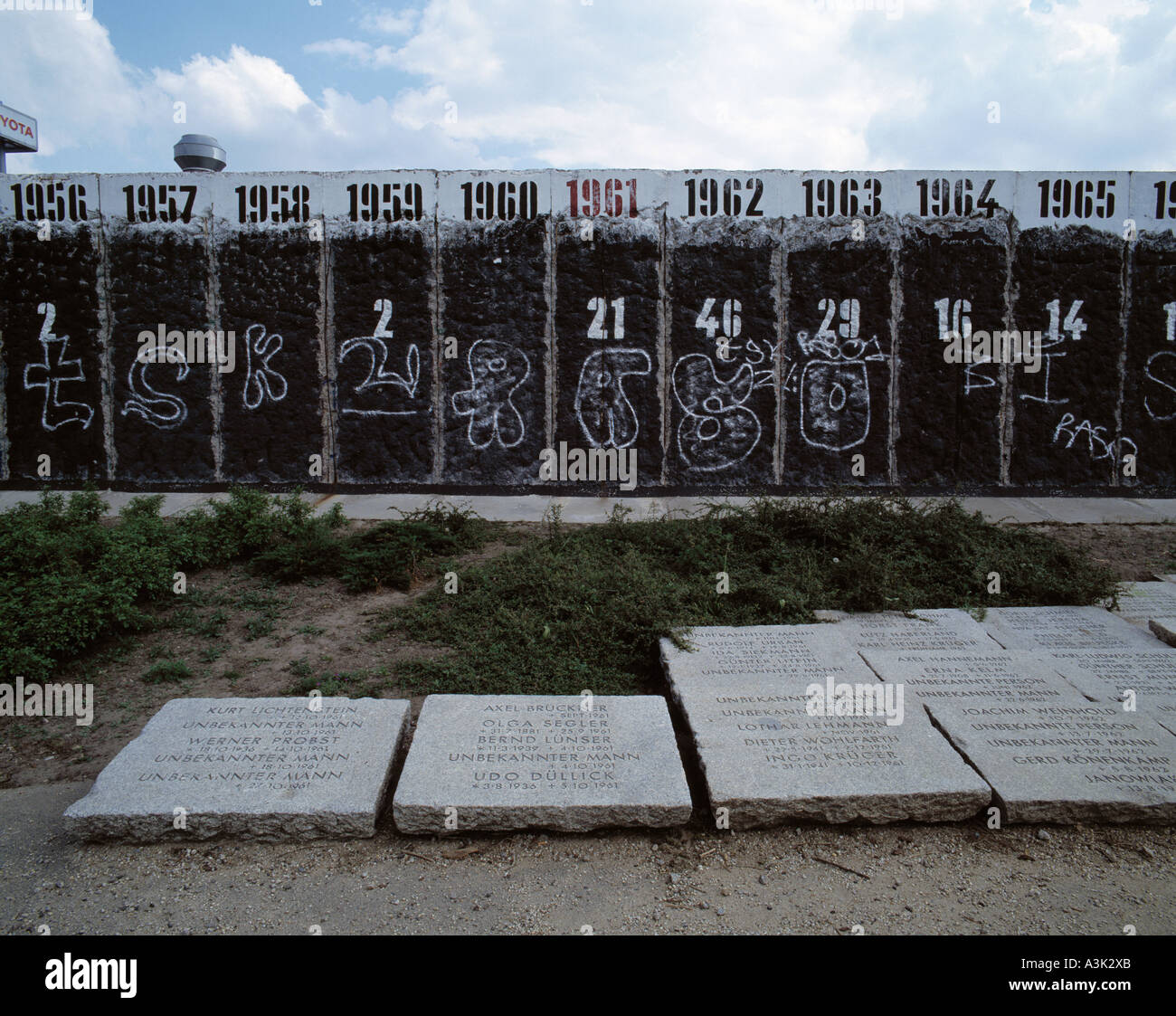 D-Berlino, luogo commemorativo in onore dei morti di persone presso il Muro di Berlino, il muro di Berlino era il confine tra Berlino Ovest e Berlino Est dal 13 agosto 1961 fino al 9 novembre 1989 Foto Stock