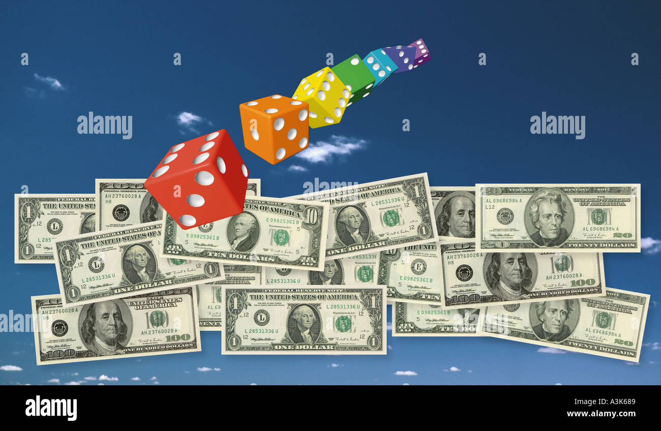 Blue Skies denaro e dadi Foto Stock
